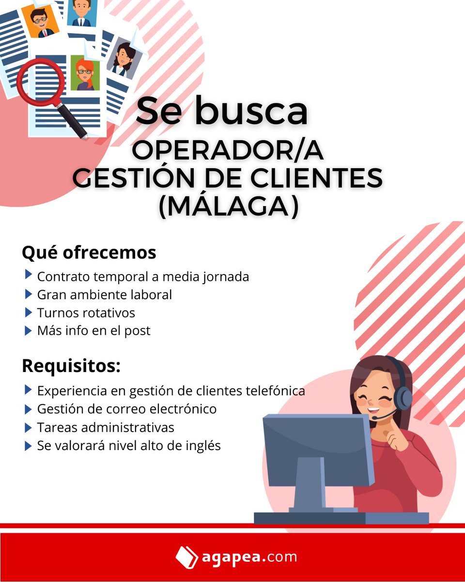 ¿Te apasiona el trato con las personas y se te da bien llevar un buen control de las tareas? ¡Buscamos a alguien como tú para unirte a nuestro equipo de gestión de clientes! Inscríbete aquí: ow.ly/yIec50VXBf2
#trabajo #oferta #malaga #atenciónalcliente #teleoperadora