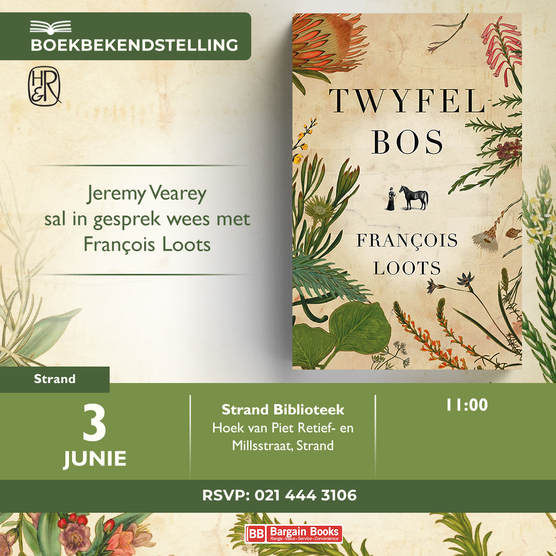 Kom kuier saam by die bekendstelling van 'Twyfelbos' deur François Loots!📚

Sien asb. die uitnodiging onder!

🔗Vir meer: ow.ly/IKlp50VXAoi