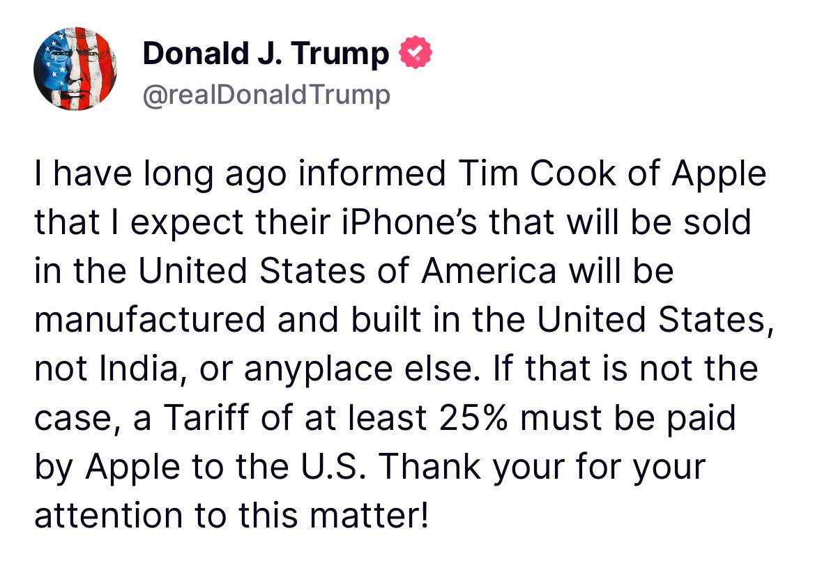 Modi ji's close Friend, Donald Trump, is imposing an additional 25% Tariff on Apple products manufactured in India

I can guarantee 100% that Modi will not condemn this Anti-India act by Trump, he has already surrendered to him 😏