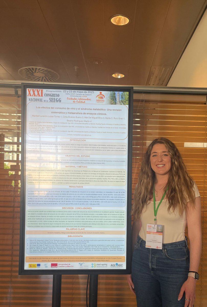 Maribel Lucerón-Torres ha participado en el XXXI Congreso Nacional de la SEEGG celebrado en Lleida presentando un póster sobre los efectos del consumo de vino y el síndrome metabólico 
<a href="/enfergeronto/">SEEGG</a> <a href="/Maribelluce/">MARIBEL</a> 👏
#CongresoSEEGG2025 #CuidadosIntermediosconCalidad