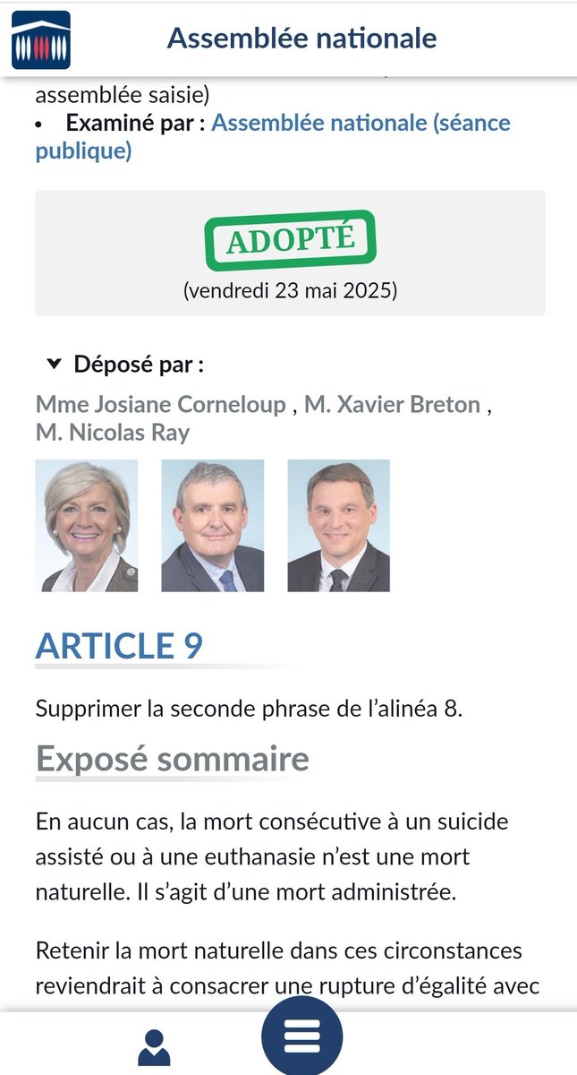 Suppression de la qualification de " mort naturelle" pour l'euthanasie ou le suicide assisté. Merci <a href="/J_Corneloup/">Josiane Corneloup</a> <a href="/bretonxavier/">Xavier BRETON</a> <a href="/NicolasRay03/">Nicolas Ray</a>