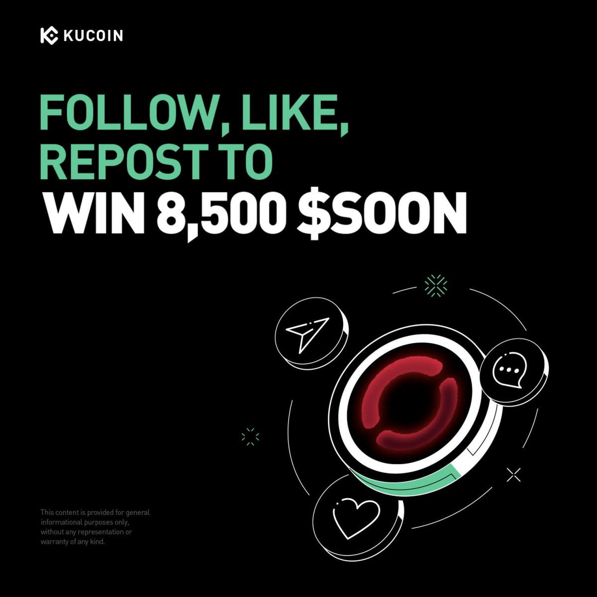 KuCoin (@kucoincom) on Twitter photo 🎉 #Giveaway Alert: Celebrate the $SOON listing on #KuCoin!
1️⃣ Follower of <a href="/kucoincom/">KuCoin</a> & <a href="/soon_svm/">SOON - Solana Optimistic Network (Mainnet Arc)</a>
2️⃣ Repost, Like with quote "Trade $SOON on #KuCoin!" + tag 3 friends
3️⃣ Fill out Gleam form 👉 gleam.io/kvaeG/kucoin-x…
🎁 8,500 $SOON for 100 winners!
⏰ 48 hours 🎉 #Giveaway Alert: Celebrate the $SOON listing on #KuCoin!
1️⃣ Follower of <a href="/kucoincom/">KuCoin</a> & <a href="/soon_svm/">SOON - Solana Optimistic Network (Mainnet Arc)</a>
2️⃣ Repost, Like with quote "Trade $SOON on #KuCoin!" + tag 3 friends
3️⃣ Fill out Gleam form 👉 gleam.io/kvaeG/kucoin-x…
🎁 8,500 $SOON for 100 winners!
⏰ 48 hours