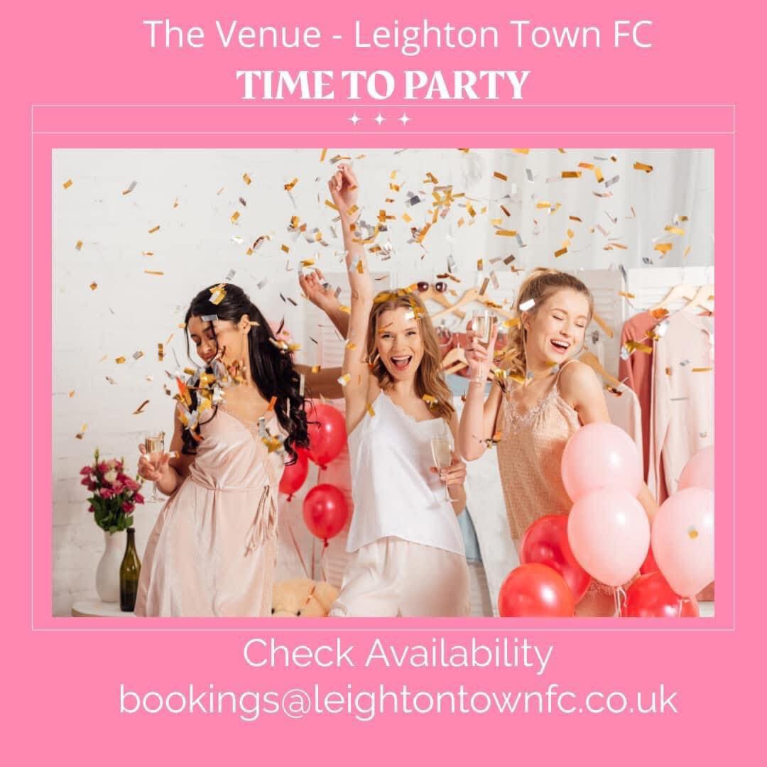 Looking for somewhere to hold your Party?
For anything from a 21+, Anniversary to a charity event. 
Its own private bar, capacity for 100-160,free parking
Check availability Email bookings@leightontownfc.co.uk

#venue #venuehire #leightonbuzzard #bedfordshire #party #partyvenue
