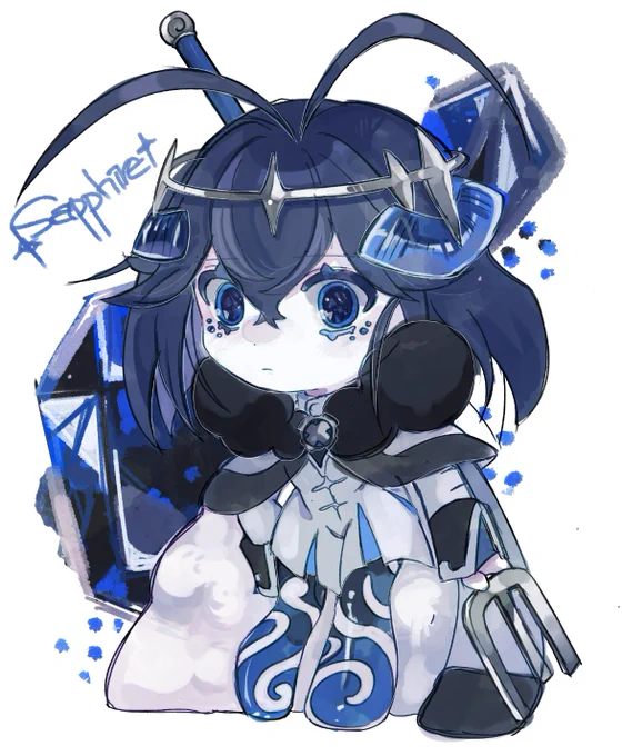 #オリジナル 全部のデザイン出来たら宝石擬人化の本出します。 昔からなんとなく石気になるなぁと思ってました。 この子はサファイアイメージ。
