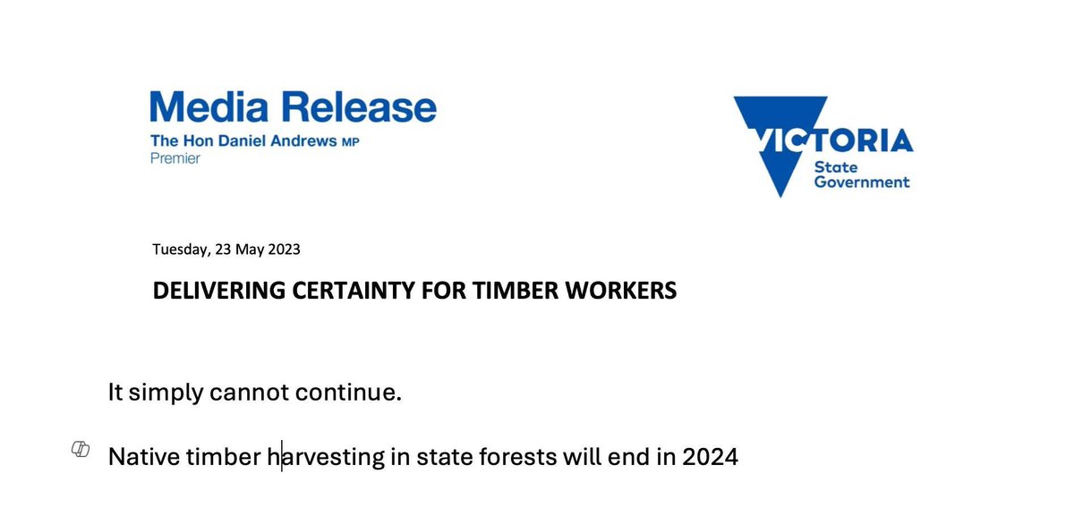 Friends of Leadbeater’s Possum Inc. 🌳 (@leadbeatersposs) on Twitter photo Today is the 2nd anniversary of Dan Andrews announcement that logging of Victoria’s public forest would end.
“It simply cannot continue” … not on <a href="/FFMVic/">ForestFireManagement</a> watch !!! Today is the 2nd anniversary of Dan Andrews announcement that logging of Victoria’s public forest would end.
“It simply cannot continue” … not on <a href="/FFMVic/">ForestFireManagement</a> watch !!!