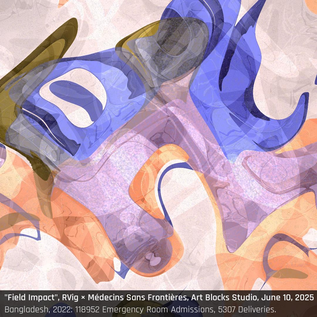 rvig - generative art (@rvig_art) on Twitter photo "Field Impact" drops June 10 on <a href="/artblocks_io/">Art Blocks</a> , collaboration with <a href="/MSF_Suisse/">MSF Suisse</a>.
Each artwork represents a specific region or country, using data from two distinct activities such as medical treatments, emergency interventions, or vaccine distributions.
#generativeart #art4care "Field Impact" drops June 10 on <a href="/artblocks_io/">Art Blocks</a> , collaboration with <a href="/MSF_Suisse/">MSF Suisse</a>.
Each artwork represents a specific region or country, using data from two distinct activities such as medical treatments, emergency interventions, or vaccine distributions.
#generativeart #art4care