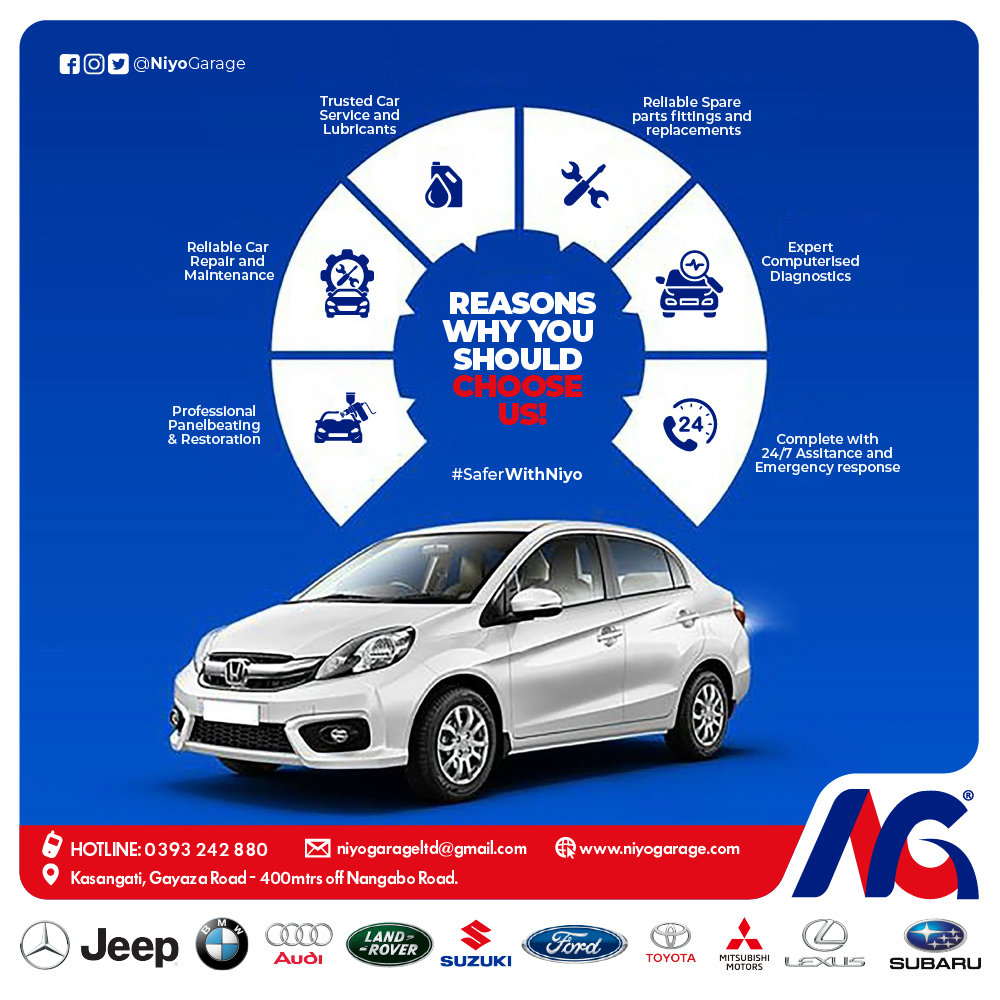 NiyoGarage's tweet photo. Now you have six more reasons to choose us as your one-stop #autocare garage — offering the best, most #affordable, and reliable #services.😉👍 Visit us today in Kasangati, off Nangabo Road #CallOrWhatsapp: :0757001002/ 0776202785. #AutoCareExperts #IvoryCoast #Boniface #Barron https://t.co/2FS4EIOfYL
