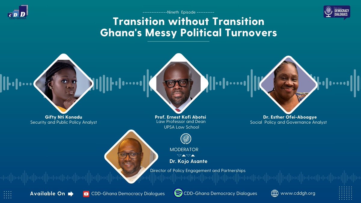 CDD-Ghana (@cddgha) on Twitter photo What will it take to make transitions from one government to another less acrimonious and smoother?
At midnight on Jan 6, 2025, President <a href="/NAkufoAddo/">Nana Akufo-Addo</a>âs term ended and President <a href="/JDMahama/">John Dramani Mahama</a>'s began. Yet even before the official handover, <a href="/OfficialNDCGh/">National Democratic Congress</a> loyalists were already What will it take to make transitions from one government to another less acrimonious and smoother?
At midnight on Jan 6, 2025, President <a href="/NAkufoAddo/">Nana Akufo-Addo</a>âs term ended and President <a href="/JDMahama/">John Dramani Mahama</a>'s began. Yet even before the official handover, <a href="/OfficialNDCGh/">National Democratic Congress</a> loyalists were already