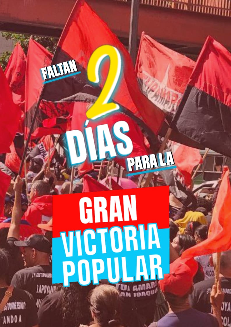 🗓️ Faltan solo 0⃣2⃣ días para consolidar la victoria popular perfecta de este próximo #25May

¡La voz del pueblo se transforma en fuerza para avanzar! 🇻🇪

#TupamaroEjemploDeLucha 🔴⚫