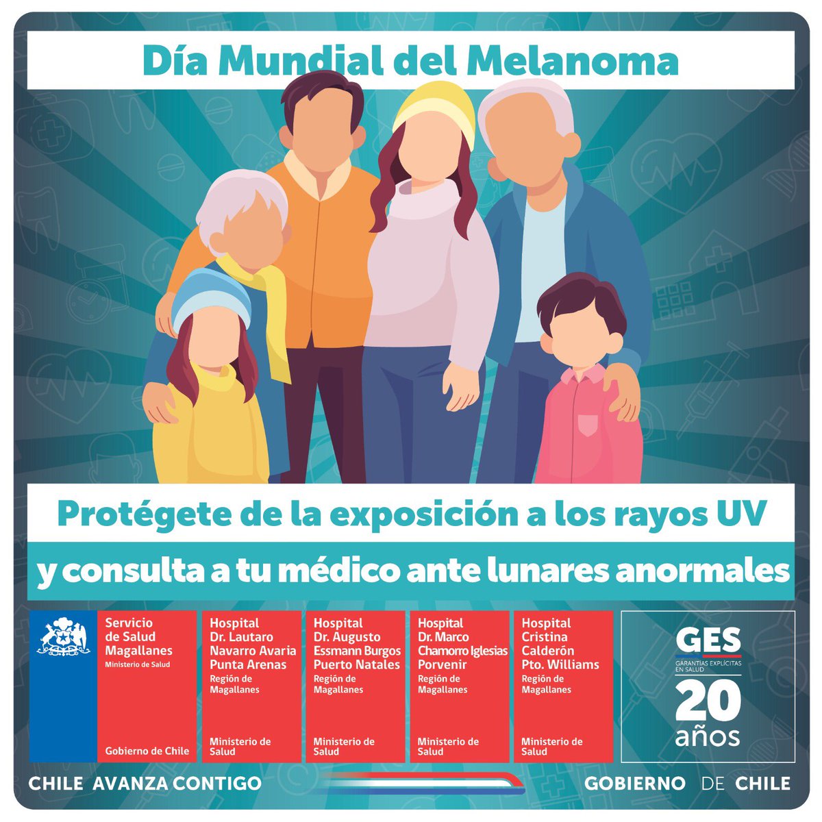 🔴Buenos días 🇨🇱 En el #DíaMundialDelMelanoma desde #Magallanes, informamos que este tipo de cáncer de piel que si bien no es tan común, si no se dectecta a tiempo tiene mayor probabilidad de diseminarse. Si detectas alguna alteración en tu piel, consulta en tu centro de salud.