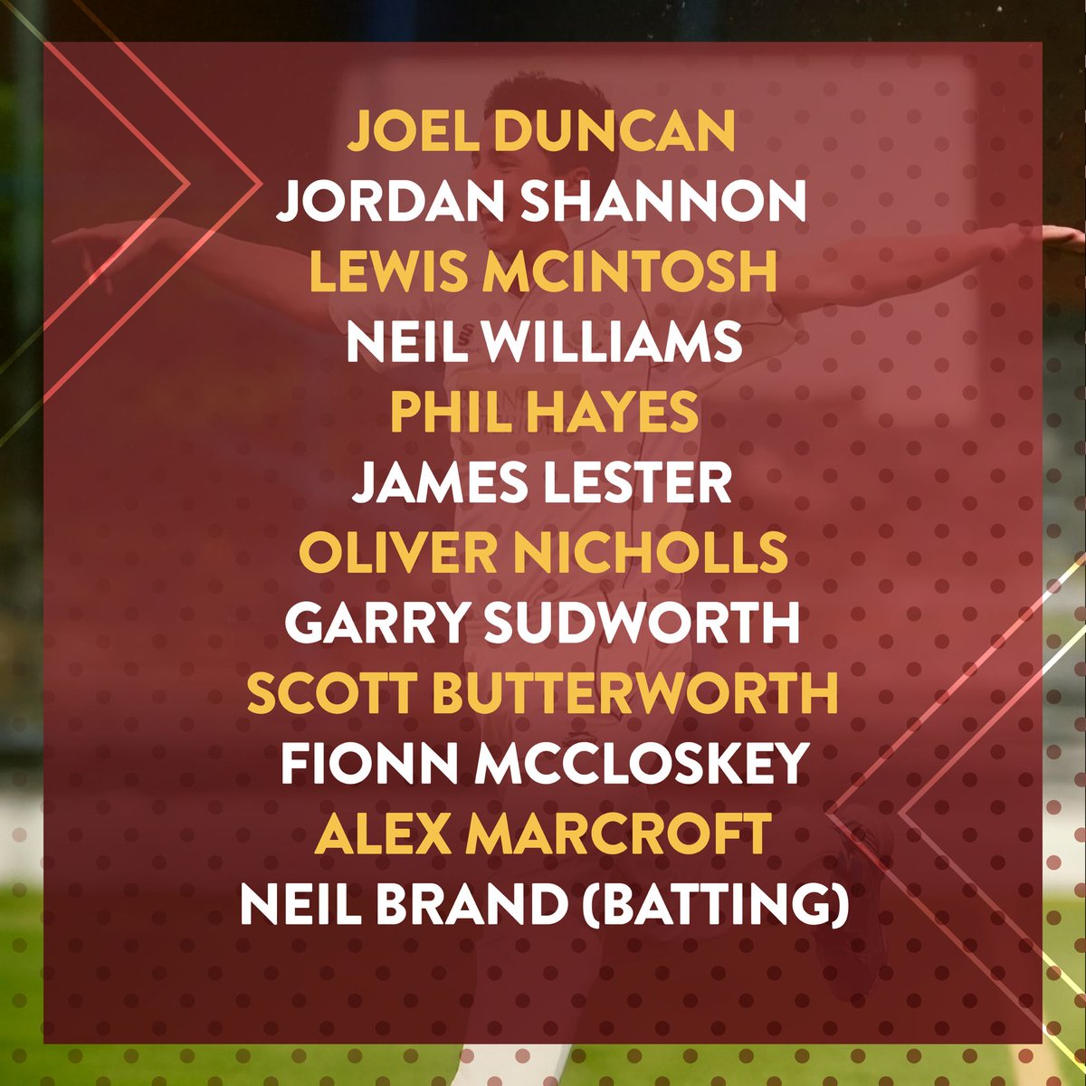 HaslingdenCC's tweet photo. The Jake Neary XI for tonight's Memorial T20 🏏
❤️
6.15pm start https://t.co/wNy3yqIXzd