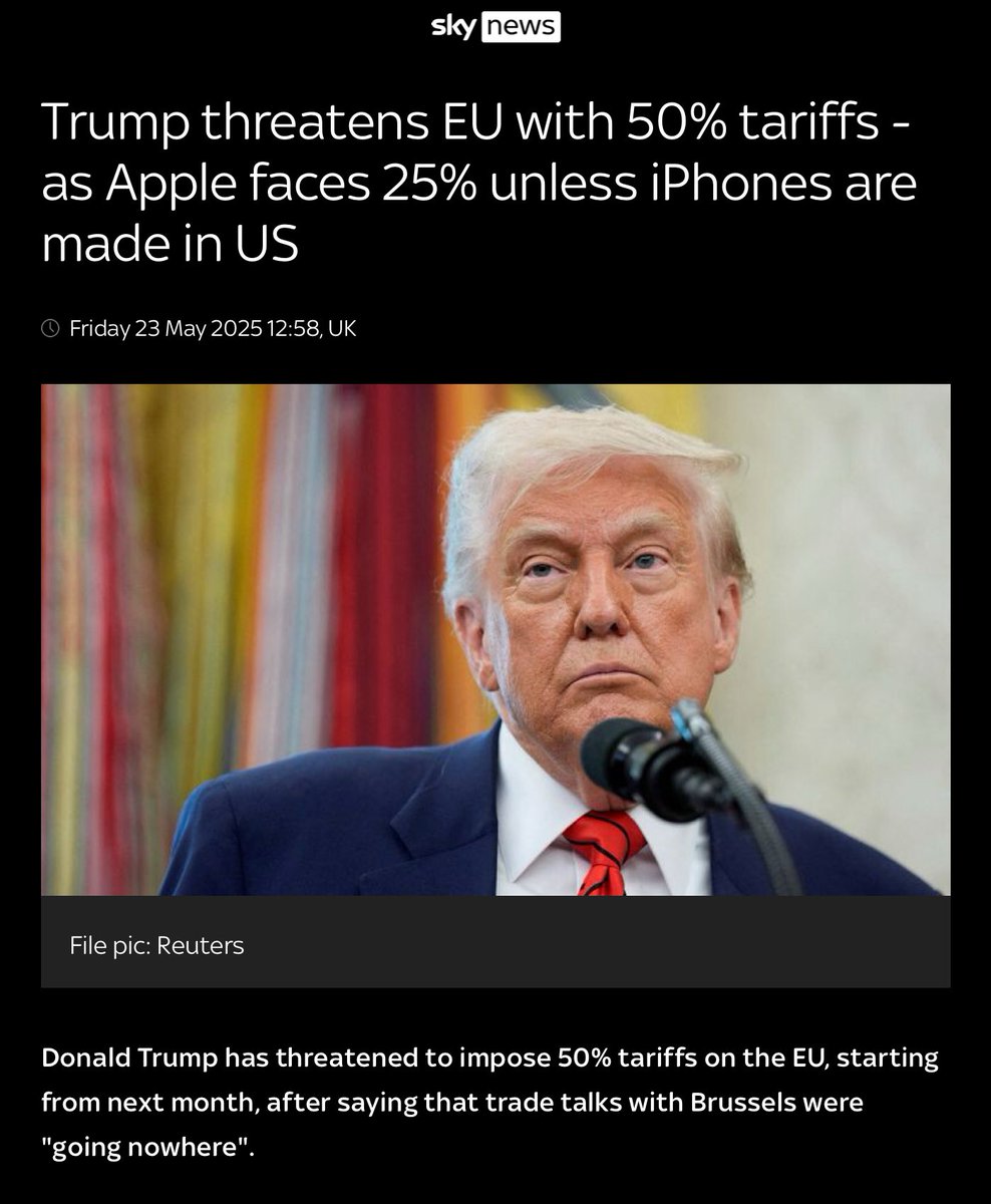 NEWSFLASH: A 25% tariff on iPhones is still cheaper than making them in the U.S.

He’s desperate for deals, folks.