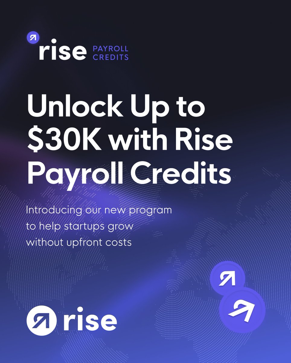 Calling all accelerators, VCs, and startup communities 👇 Rise is offering  up to $30K in payroll credits to help early-stage companies hire faster,  and pay remote teams flexibly (fiat + crypto) •