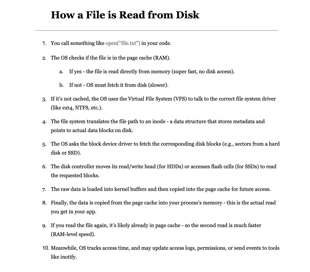 theskilledcoder's tweet photo. How a File is Read from Disk https://t.co/aapPmCofzX