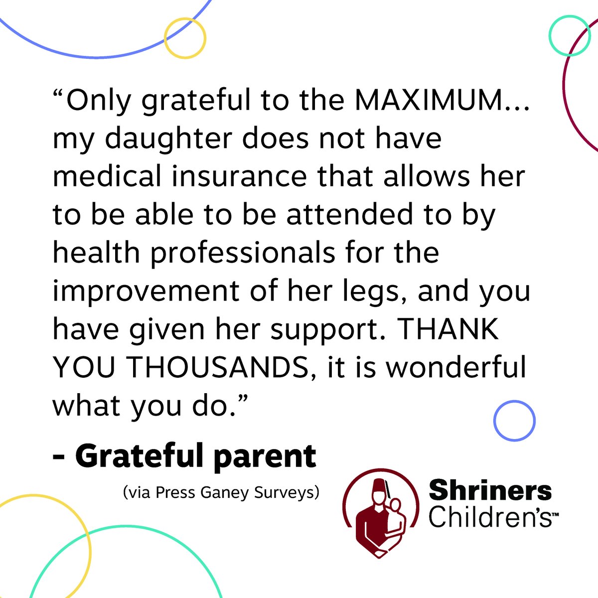ShrinersTWI's tweet image. We are just as grateful to our patients as they are to us.
#FeelGoodFriday #ShrinersChildrens #PediatricOrthopedics #PressGaneyComments