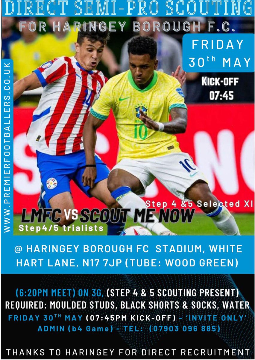 lovemyfc's tweet photo. 3 scouting &amp; recruitment opportunities this May exclusively for semi-pro &amp; Pro scouting, Sat May 24th 1pm, at Hertfordshire Sports Village, Bank Holiday Monday 26th 12 Noon at Bedford Town FC and Friday 30th May 7:45pm at Haringey Borough stadium, top players and scouts attending https://t.co/Lz9gIuiup1