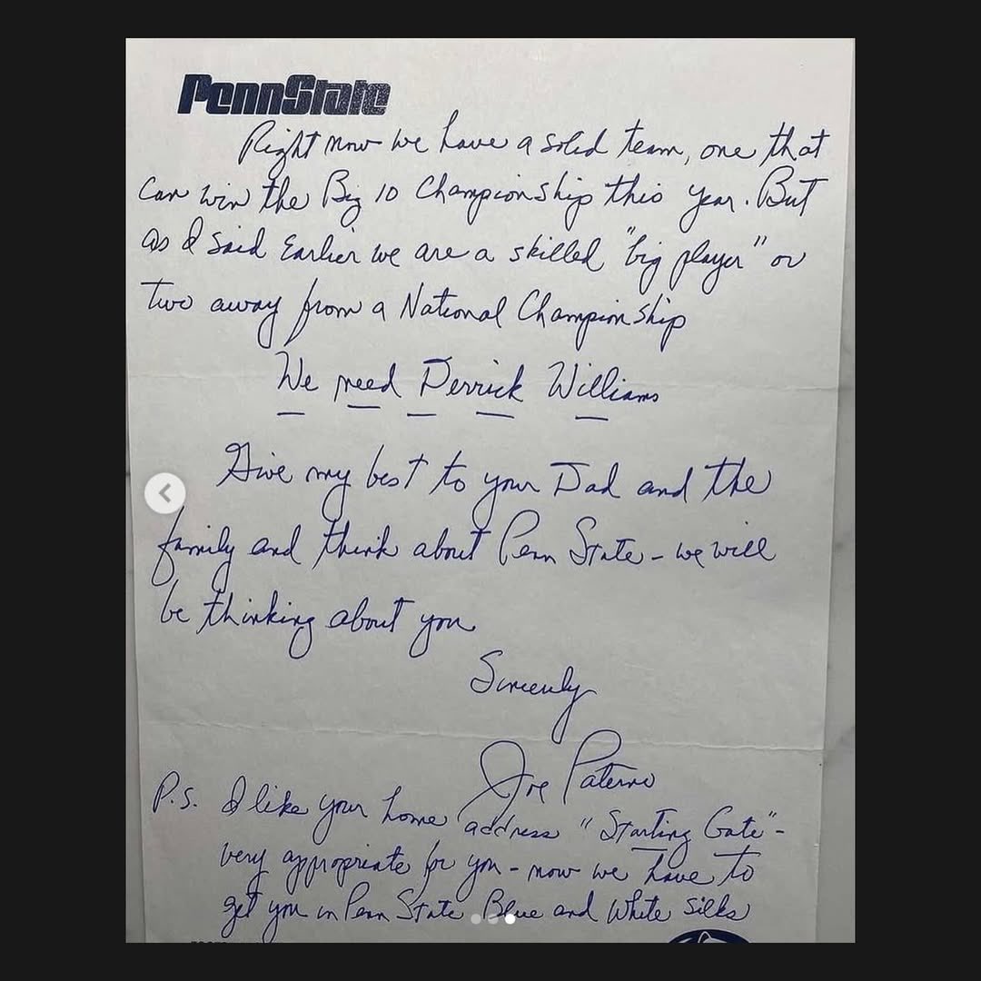 LandonTengwall's tweet photo. Joe Paterno’s letter to Derrick Williams when he was a 5 star recruit (2004)

DWill’s commitment was a HUGE turning point in Penn State Football https://t.co/iwbzoOOjhh