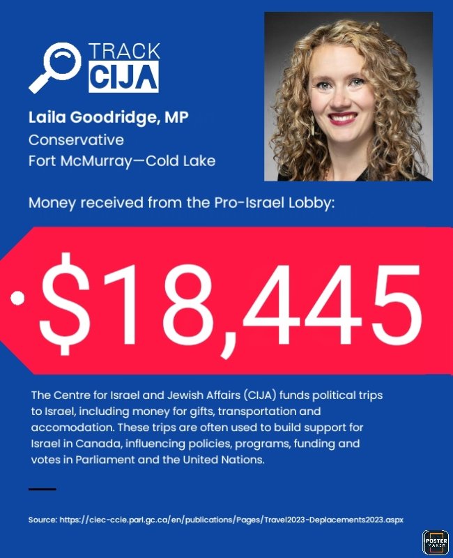 nomoralcover's tweet image. The new Shadow Minister for who? MP @LailaGoodridge voted against a ceasefire &amp;amp; is silent about the genocide in Gaza. She received over $18,400 from the pro-Israel lobby. #ForeignInterference #Canadafirst? 

🔎 @HMcPhersonMP @MarkJCarney