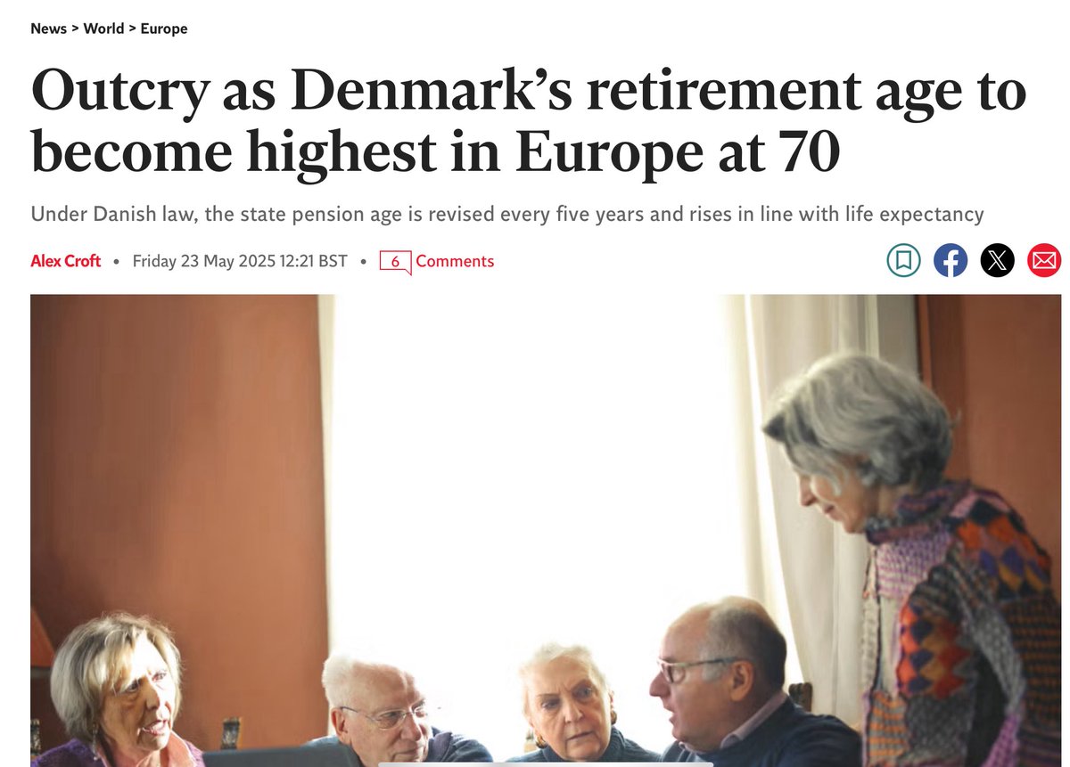 MichaelAArouet's tweet image. Denmark has just increased its retirement age to 70. Spoiler, it won’t be enough for all countries with collapsing demographics. Who will tell the French?