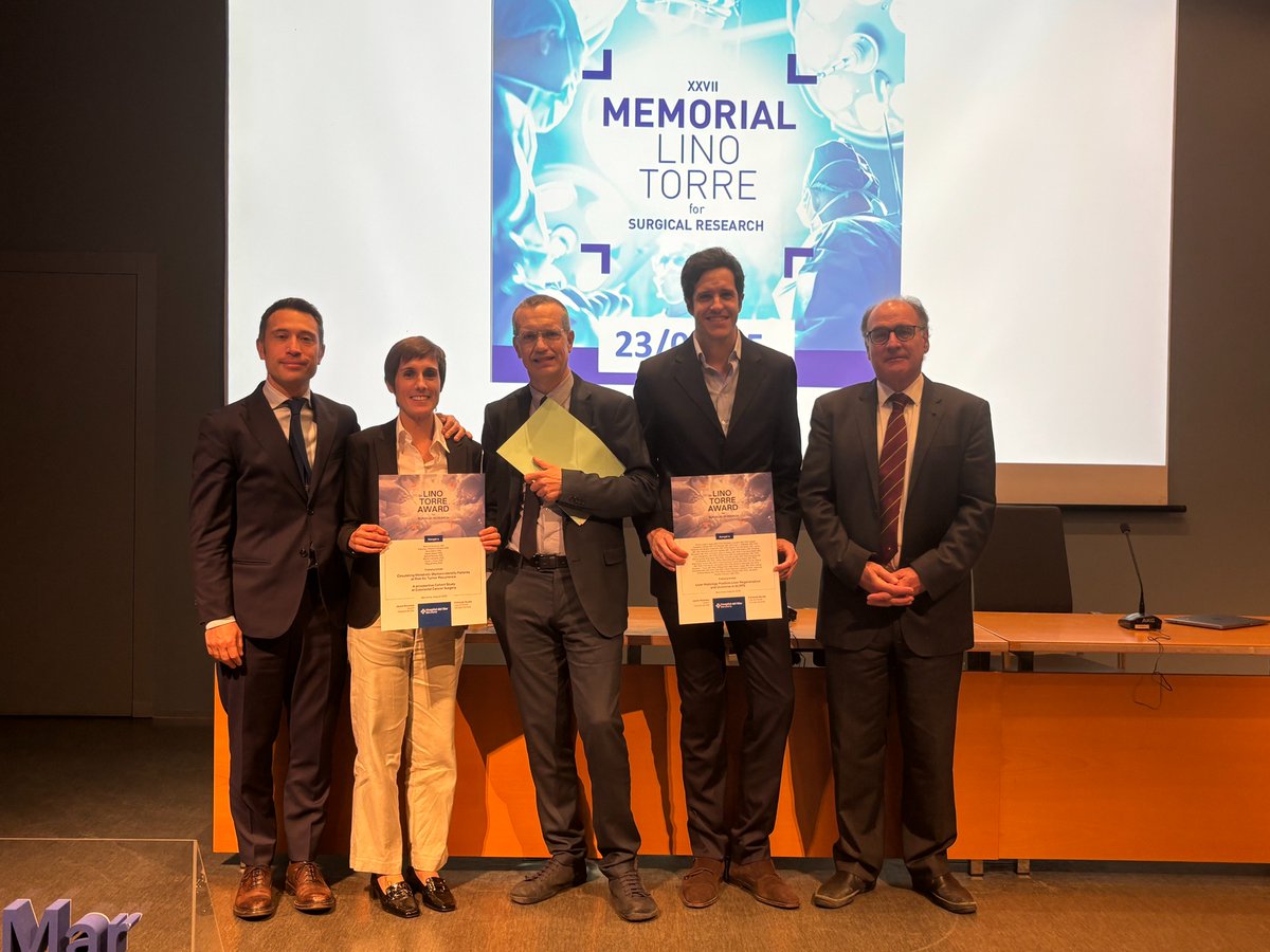 Hospital del Mar (@hospitaldelmar) on Twitter photo I el lliurament dels premis #MemorialLinoTorre
A la Dra. <a href="/blancamontcusi/">Blanca Montcusí Ventura</a>, <a href="/ccr_mar/">Cirugía Colorrectal H Mar</a> de l'<a href="/hospitaldelmar/">Hospital del Mar</a>, i al Dr. <a href="/V_Lopez_Lopez/">Víctor López López</a>, de l'Hospital Virgen de la Arrixaca <a href="/Murciasalud/">Murciasalud</a>
#cirurgia #recerca #LinoTorre <a href="/HpbMar/">HPB unit Hospital del Mar</a> <a href="/FBurdio/">Fernando Burdio</a> <a href="/IelpoB/">benedetto ielpo</a> <a href="/me4_so/">SoMe4Surgery</a> <a href="/aecirujanos/">aecirujanos</a> I el lliurament dels premis #MemorialLinoTorre
A la Dra. <a href="/blancamontcusi/">Blanca Montcusí Ventura</a>, <a href="/ccr_mar/">Cirugía Colorrectal H Mar</a> de l'<a href="/hospitaldelmar/">Hospital del Mar</a>, i al Dr. <a href="/V_Lopez_Lopez/">Víctor López López</a>, de l'Hospital Virgen de la Arrixaca <a href="/Murciasalud/">Murciasalud</a>
#cirurgia #recerca #LinoTorre <a href="/HpbMar/">HPB unit Hospital del Mar</a> <a href="/FBurdio/">Fernando Burdio</a> <a href="/IelpoB/">benedetto ielpo</a> <a href="/me4_so/">SoMe4Surgery</a> <a href="/aecirujanos/">aecirujanos</a>