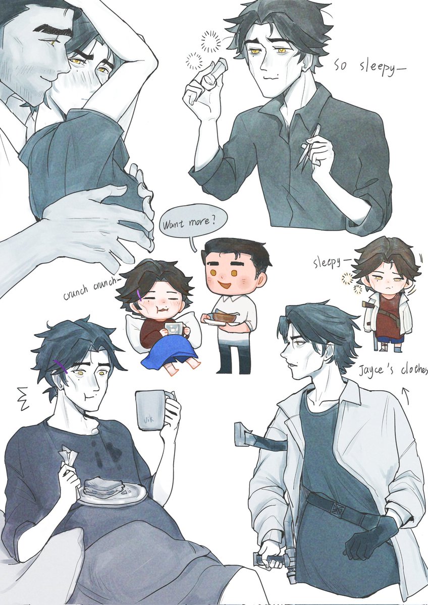 Mumommmmm's tweet image. Viktor felt constant fatigue during his pregnancy, while Jayce did his best to keep him fed.#jayvik