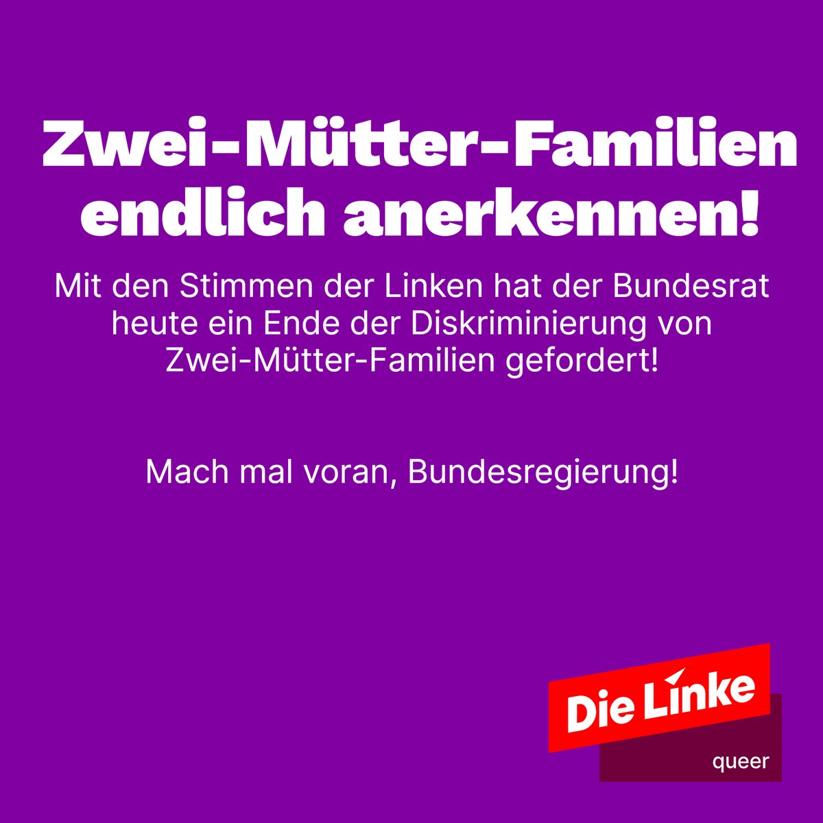 dielinke_queer's tweet image. Es muss endlich Schluss sein mit dem unwürdigen "Stiefkindadoptionsverfahren" bei Zwei-Mütter-Familien. Die Bundesregierung muss handeln! dielinke-queer.de/aktuelles/pres…