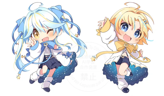 【お仕事】 双子のVtuberじぇみにあ様、双未とおる様&amp;双未るくす様のグッズイラストを描かせていただきました! かわいく元気いっぱいに描きましたっ リアイベは中止になってしまいましたが配信は行われるので是非ー!
