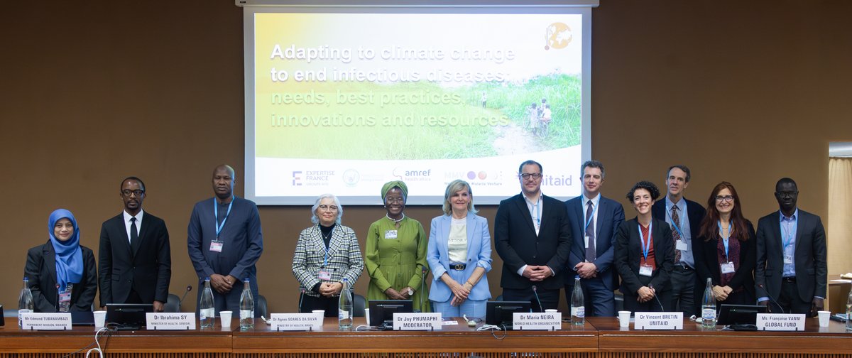 Our ability to respond and adapt to the threats posed by #ClimateChange will help us build more just, resilient and inclusive societies. Yesterday at #WHA78, MMV &amp; partners convened to discuss the intersection of climate change, infectious diseases and health systems.