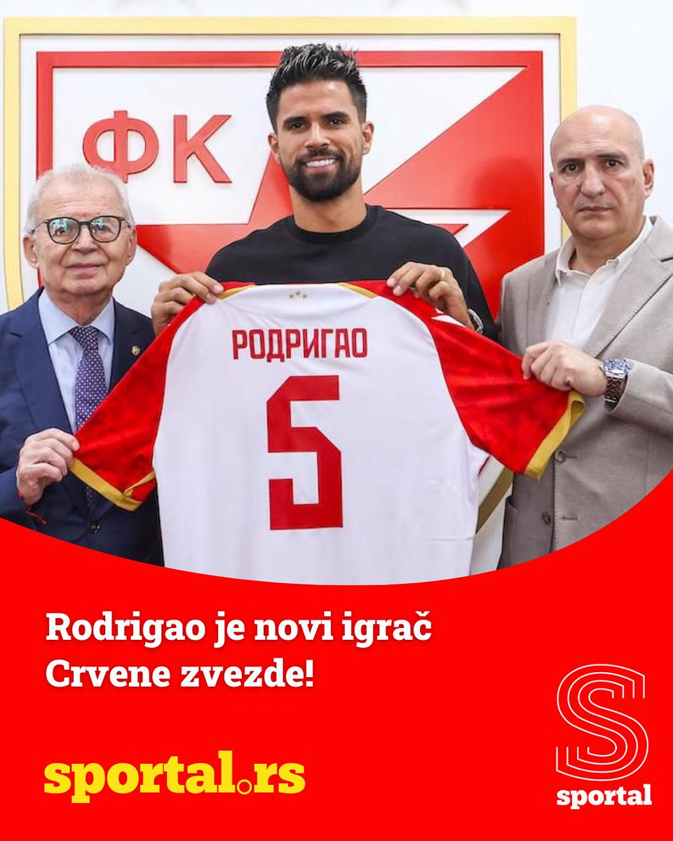 SportalSrbija's tweet photo. Novo pojačanje za crveno-bele!
Defanzivac Rodrigo de Souza Prado novi je član šampiona Srbije. Brazilac je potpisao dvogodišnji ugovor i nosiće dres sa brojem 5.
📸 FK Crvena zvezda
#fkcz #crvenazvezda #rodrigao https://t.co/8nIVj1lqY9