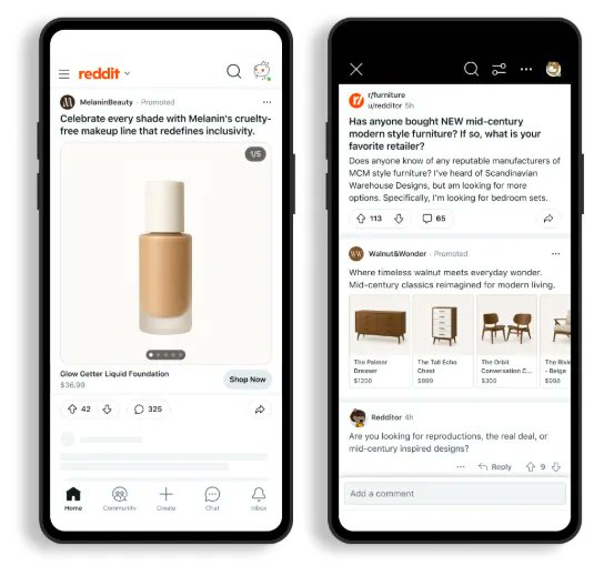 Focus on ecommerce? -> Reddit Expands Dynamic Product Ads to All Advertisers

"Reddit’s Dynamic Product Ads display relevant items from your product  catalog alongside related subreddit conversations. Dynamic Product Ads auto-populate in real-time, using images and pricing info