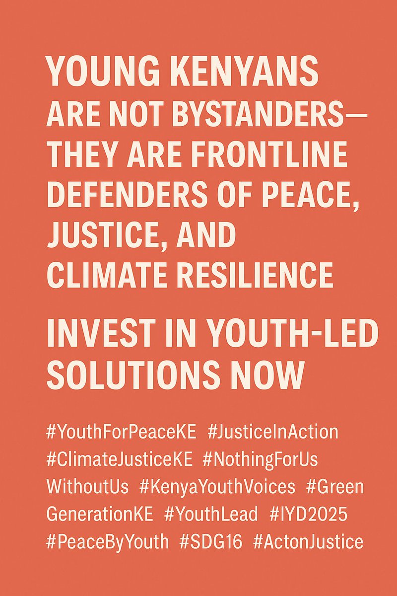 basigwadaniel's tweet photo. Young Kenyans are not bystanders—they are frontline defenders of peace, justice, and climate resilience. Invest in youth-led solutions now.
#YouthForPeaceKE #JusticeInAction #ClimateJusticeKE #husika_sikika #KenyaYouthVoices #GreenGenerationKE #YouthLead #IYD2025 https://t.co/wrk4UAKOIa