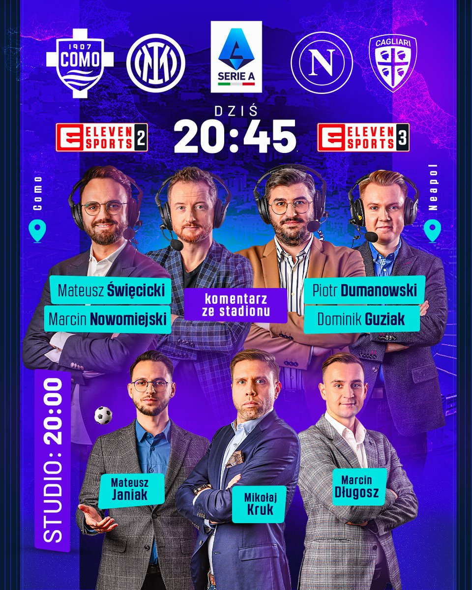 𝐁𝐈𝐓𝐖𝐀 𝐎 𝐒𝐂𝐔𝐃𝐄𝐓𝐓𝐎 🏆

Już dziś możemy dowiedzieć się, kto zostanie mistrzem Włoch! 🇮🇹 Neapol czy Mediolan? ⚔️ Odpowiedź poznacie, będąc z nami w Eleven Sports 2 oraz Eleven Sports 3! 💥

⚽️ Como 1907 – Inter Mediolan (ES2) oraz SSC Napoli – Cagliari Calcio (ES3)
🏆