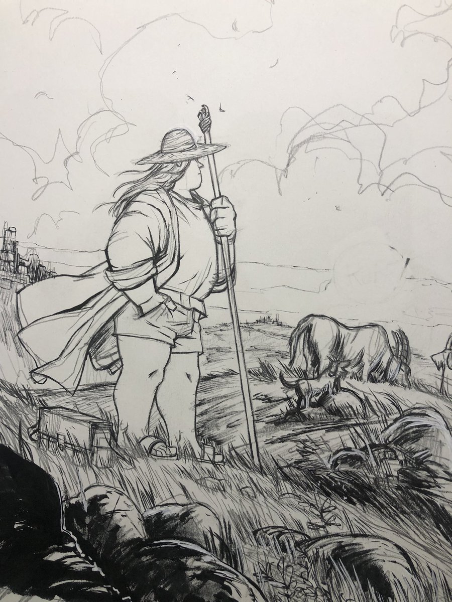 jonbergillus's tweet image. Putting together a little print to mark the launch of chapter 2. 
                                 
Mo is a shorts and sandals type of guy…even during the apocalypse. 

 #comicart #makecomics #fantasyart #inkdrawing #comiccreator #webcomics #comicartist #indiecomics
