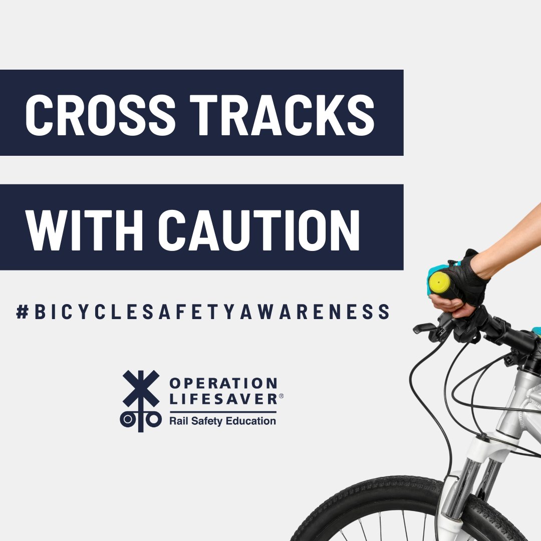 LifesaverVT's tweet photo. It's #NationalBikeMonth! Please exercise caution near the tracks and only cross at designated crossings. 

#SeeTracksThinkTrain #STOPTrackTragedies #RailSafetyEducation https://t.co/8W6vSYPK2p