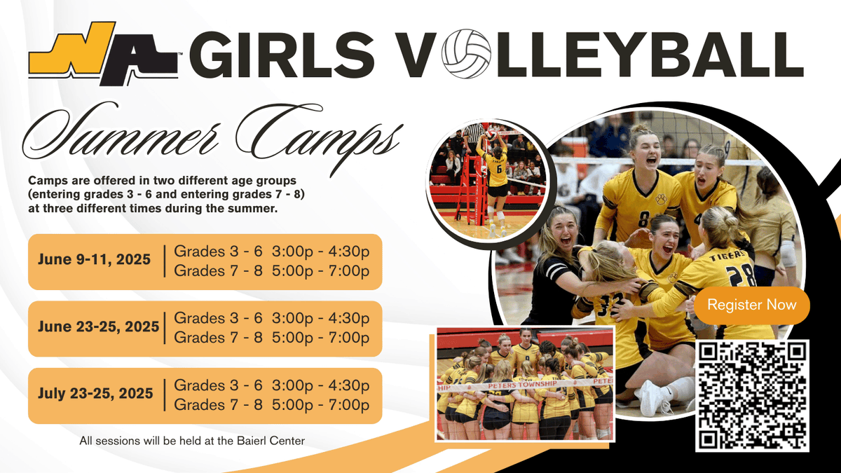 Have you registered for the NA Girls Volleyball summer camps yet? Come be part of the next generation of TIGERS! athletics.northallegheny.org/wp-content/upl…