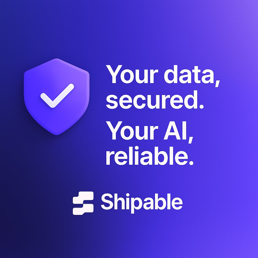 Shipableai's tweet photo. Data security and reliability are critical.

At https://t.co/q6UfGqYZ7M, we guarantee both.

🔒 Secure client data  
⚙️ Reliable AI agents  
🚀 Focus on value  

We'll handle the infrastructure — you lead innovation.  

#AISecurity #DataPrivacy #ReliableTech #Shipable #NoCodeAI https://t.co/ahDAg5SC9M