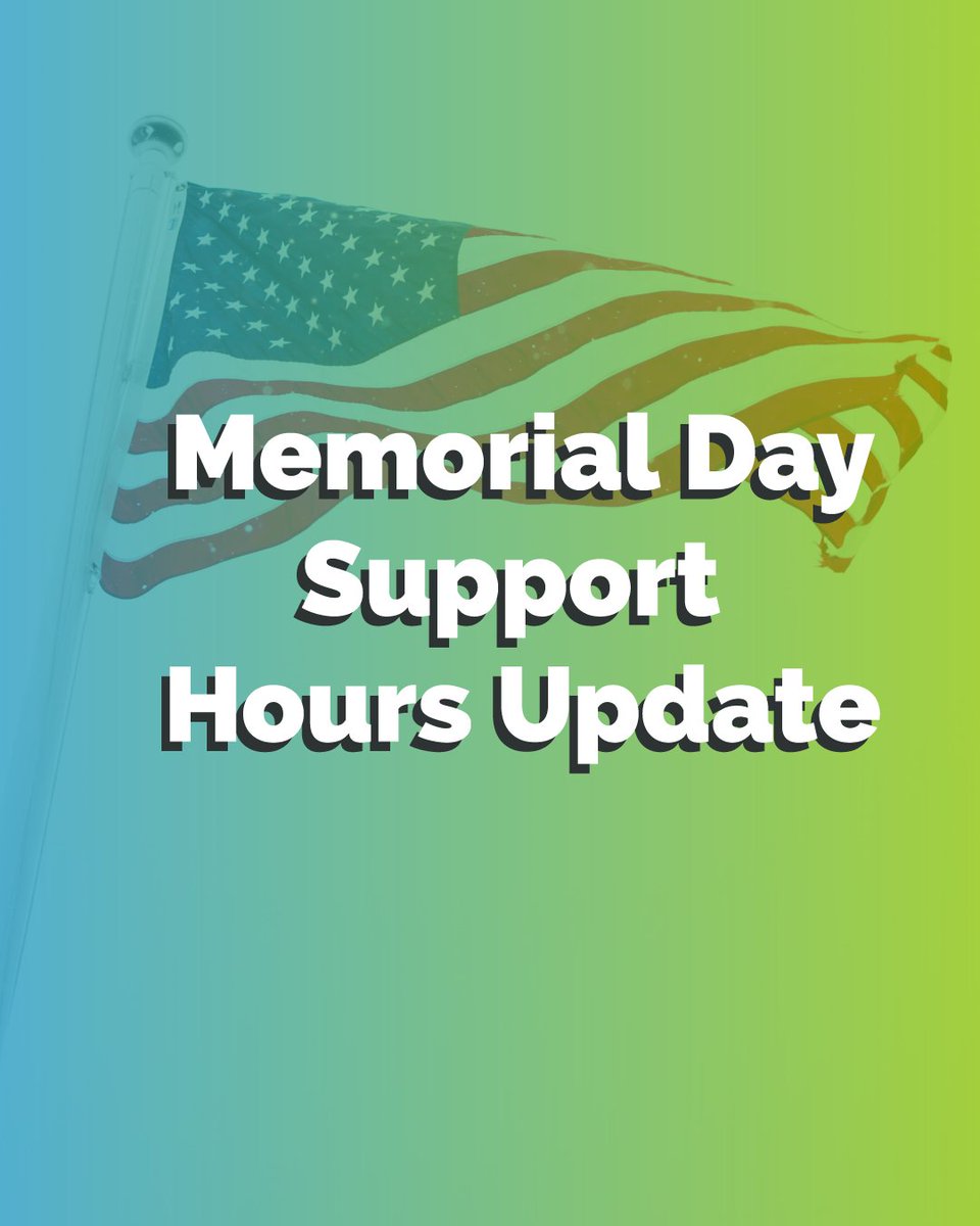 VermontSystems's tweet image. Vermont Systems will be closed May 26th for Memorial Day. In case of emergency, please contact emergency support by calling and leaving a message at 802-490-1911

#SupportHours
