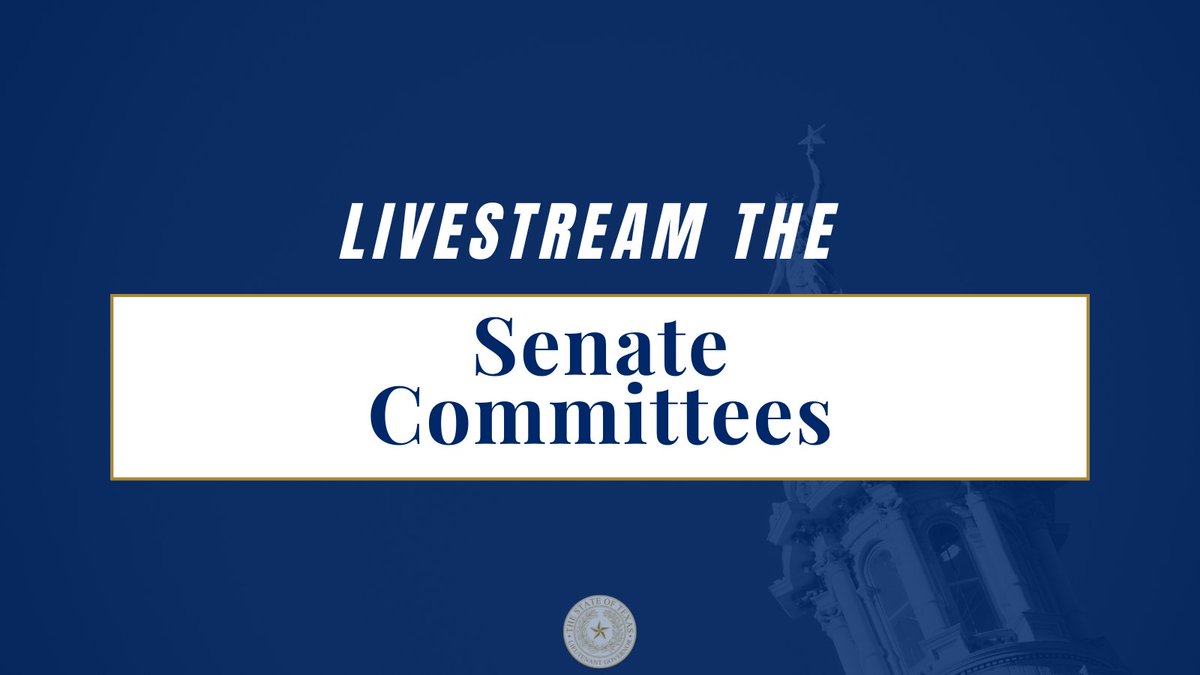 Livestream the Texas Senate Committees meeting today: senate.texas.gov/av-live.php

8:00 AM: Administration, Business &amp; Commerce, Health &amp; Human Services, Transportation, Veteran Affairs, Water, Agriculture and Rural Affairs
Upon adjournment: Finance

#txlege