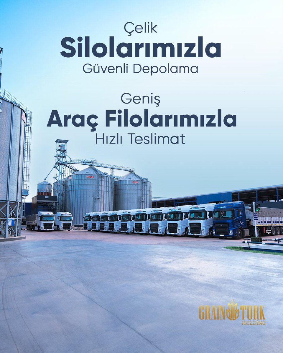 Çelik silolarımızla ürünlerinizi güvenle depoluyor, geniş araç filomuzla hızlı ve zamanında teslimat sağlıyoruz. 🚛🌾🏛️

#GüvenliDepolama #HızlıTeslimat #ÇelikSilo #TopraktanGeleceğe