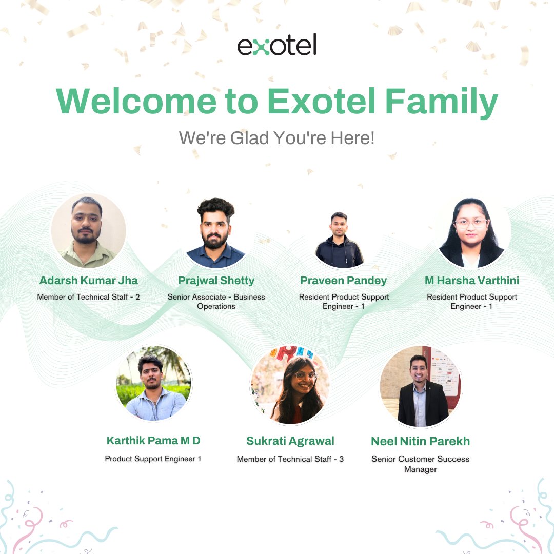 🌟 A Big Welcome to Our Exotel Family! 🌟

We’re thrilled to welcome a group of incredible new talents to the Exotel family! 🚀✨

Your energy, ideas, and passion are exactly what we need as we continue building meaningful customer experiences across the globe.

Here’s to