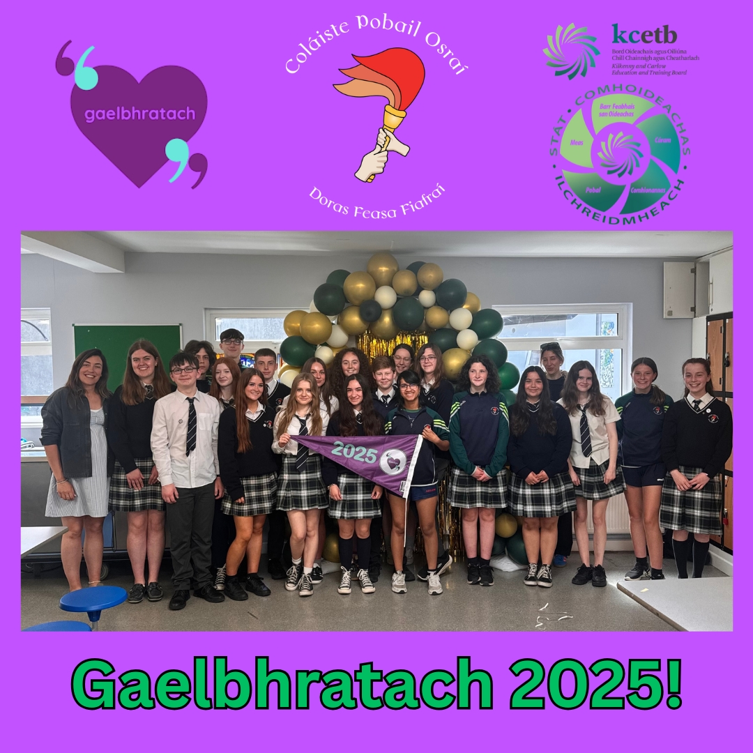 ColáistePobailOsraí (@colpobosrai) on Twitter photo Comghairdeas leis an gcoiste a bhain Gaelbhratach 2025 amach. Huge well done to the Irish language committee! Bhaineamar an-sult as an nGaeilge a chur chun cinn.
Buíochas mór le Méabh <a href="/Gaelbhratach_/">Gaelbhratach</a> as ucht a cuid tacaíochta! <a href="/KCETB_Schools/">KCETB Schools</a> #pobalgaelach
osrai.ie/gaelbhratach-2… Comghairdeas leis an gcoiste a bhain Gaelbhratach 2025 amach. Huge well done to the Irish language committee! Bhaineamar an-sult as an nGaeilge a chur chun cinn.
Buíochas mór le Méabh <a href="/Gaelbhratach_/">Gaelbhratach</a> as ucht a cuid tacaíochta! <a href="/KCETB_Schools/">KCETB Schools</a> #pobalgaelach
osrai.ie/gaelbhratach-2…