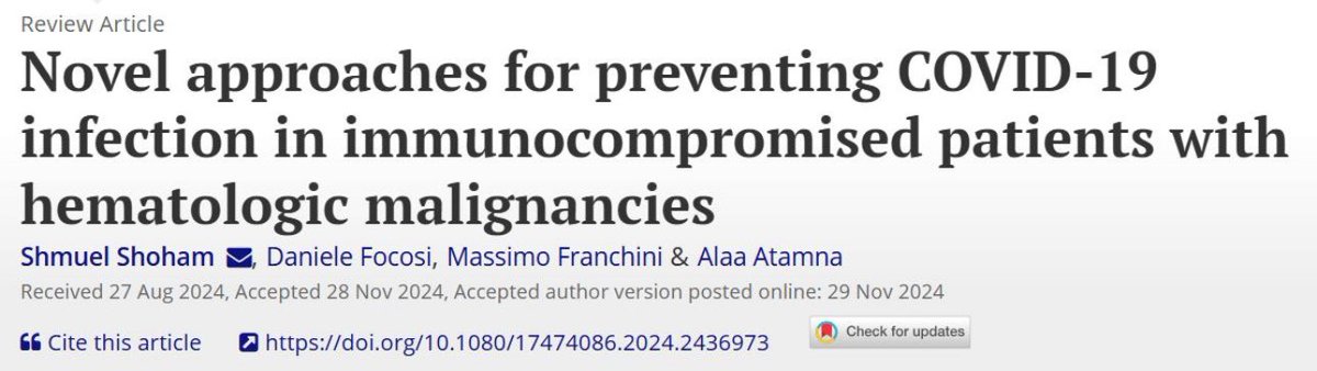 Alaa Atamna (@alaaatamna) on Twitter photo Pts with heme malignancies are at โฌ๏ธ risk for severe COVID19. Vaccines are key preventive strategy, but the response is variable.
This review is based on the authors expert opinions informed by their experiences & literature search
<a href="/ShohamTxID/">Shmuel Shoham</a> <a href="/dfocosi/">Daniele Focosi, MD PhD MSc</a>
doi.org/10.1080/174740โฆ Pts with heme malignancies are at โฌ๏ธ risk for severe COVID19. Vaccines are key preventive strategy, but the response is variable.
This review is based on the authors expert opinions informed by their experiences & literature search
<a href="/ShohamTxID/">Shmuel Shoham</a> <a href="/dfocosi/">Daniele Focosi, MD PhD MSc</a>
doi.org/10.1080/174740โฆ