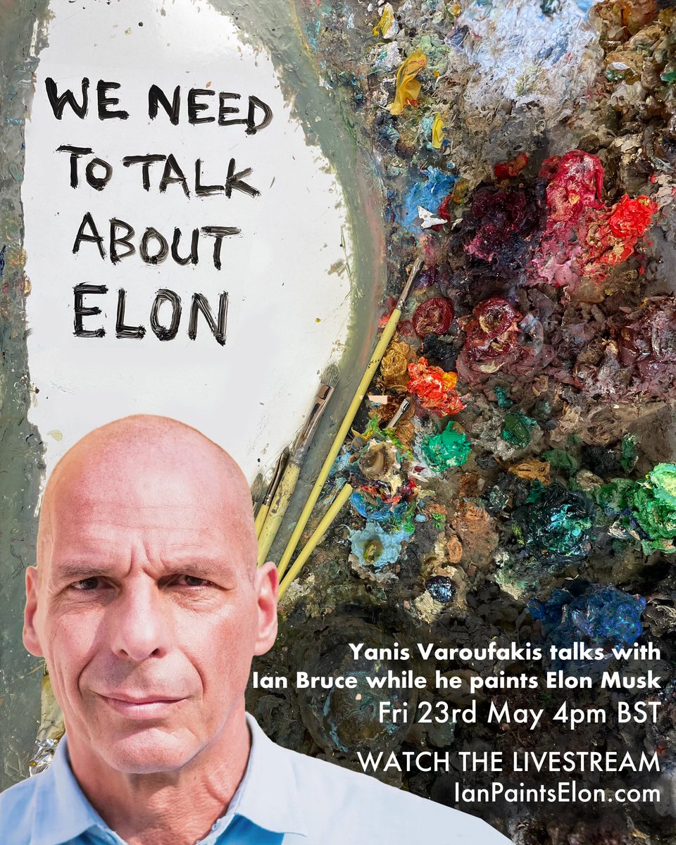 I’m live today at 4pm BST with <a href="/IanBRUCEStudio/">Ian Bruce</a> who is painting a series of psychological portraits of Elon Musk in a 5 day livestream exploring the ‘Muskification’ of social media and what we can do about it.
He’s raising funds for #FreeOurFeeds.
Tune in: IanPaintsElon.com