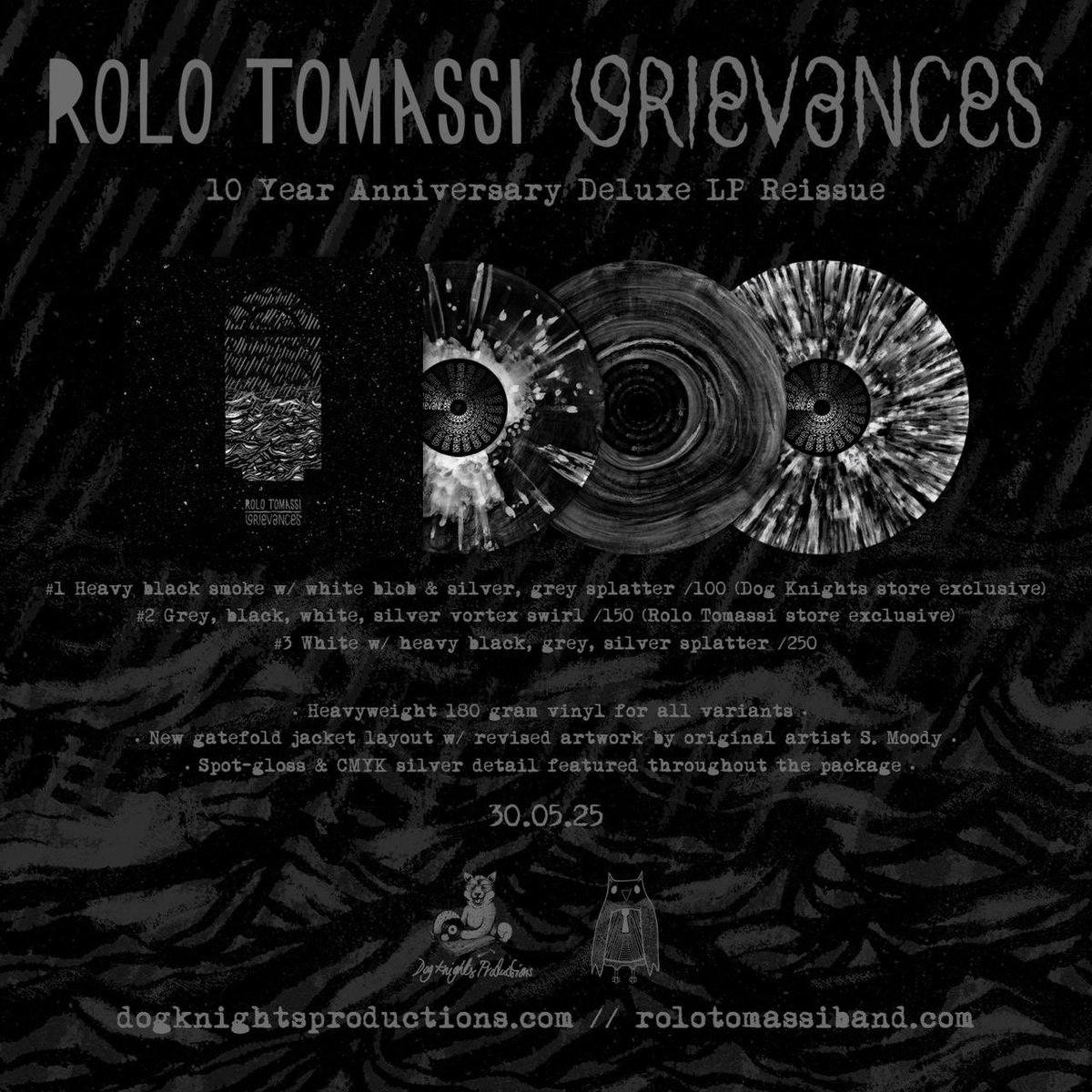 Dog Knights (@dogknights) on Twitter photo It’s with the greatest joy to announce that Dog Knights will be reissuing <a href="/rolotomassiband/">Rolo Tomassi</a> ‘Grievances’ on deluxe vinyl for its 10 year anniversary! Three stunning (/limited) variants pressed on heavyweight 180 gram vinyl, housed in a new gatefold jacket w/ revised artwork and It’s with the greatest joy to announce that Dog Knights will be reissuing <a href="/rolotomassiband/">Rolo Tomassi</a> ‘Grievances’ on deluxe vinyl for its 10 year anniversary! Three stunning (/limited) variants pressed on heavyweight 180 gram vinyl, housed in a new gatefold jacket w/ revised artwork and