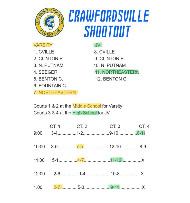 Our tentative schedule for the Crawfordsville Shootout on June 4th ⤵️ #AndSoItBegins #AlwaysUs