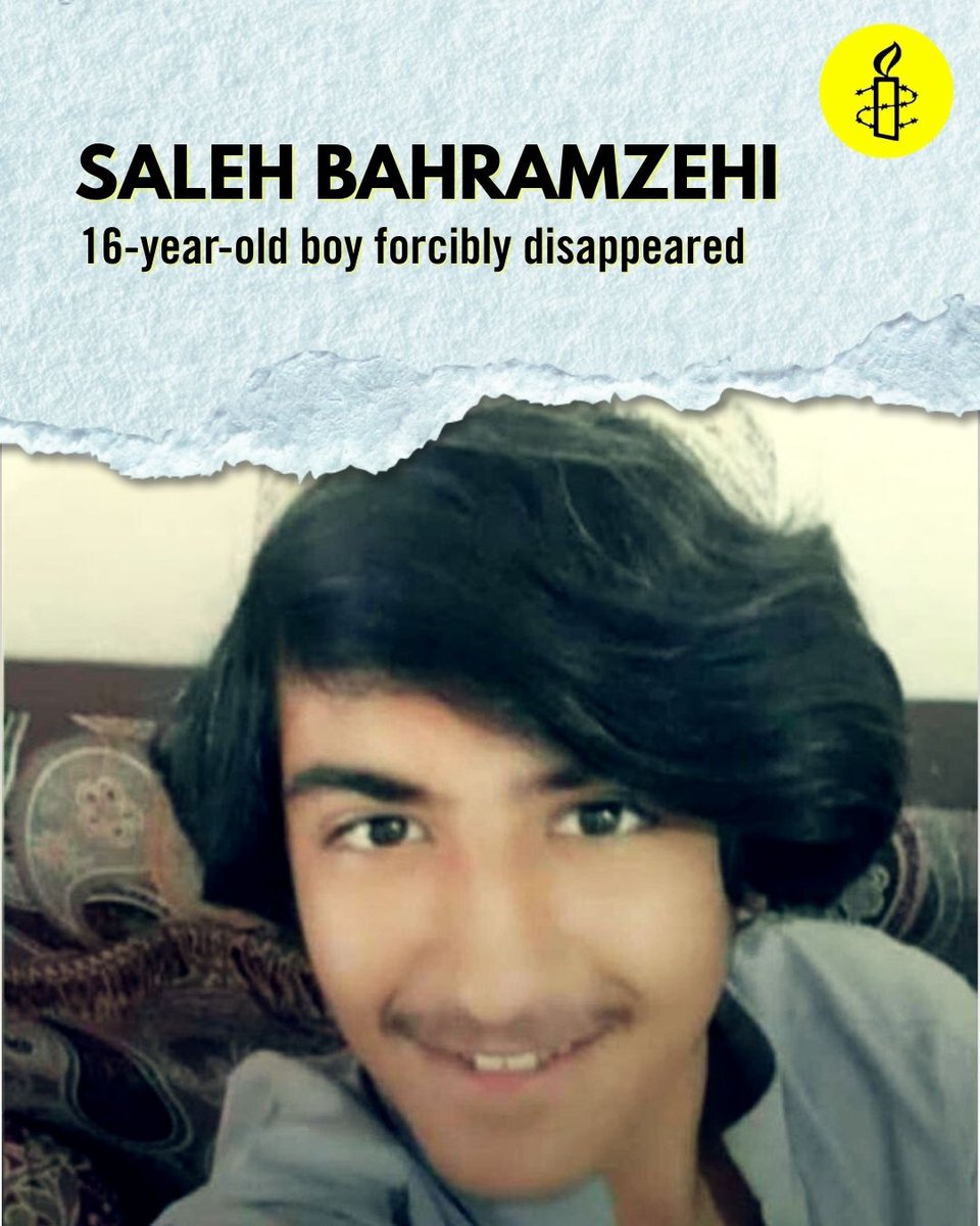 🧵Amnesty International is deeply concerned that Iranian authorities have subjected 16-year-old Saleh Bahramzehi, a member of Iran’s oppressed Baluchi ethnic minority, to enforced disappearance after IRGC agents arrested him on 14 May in Sistan &amp; Baluchestan province. 1/3