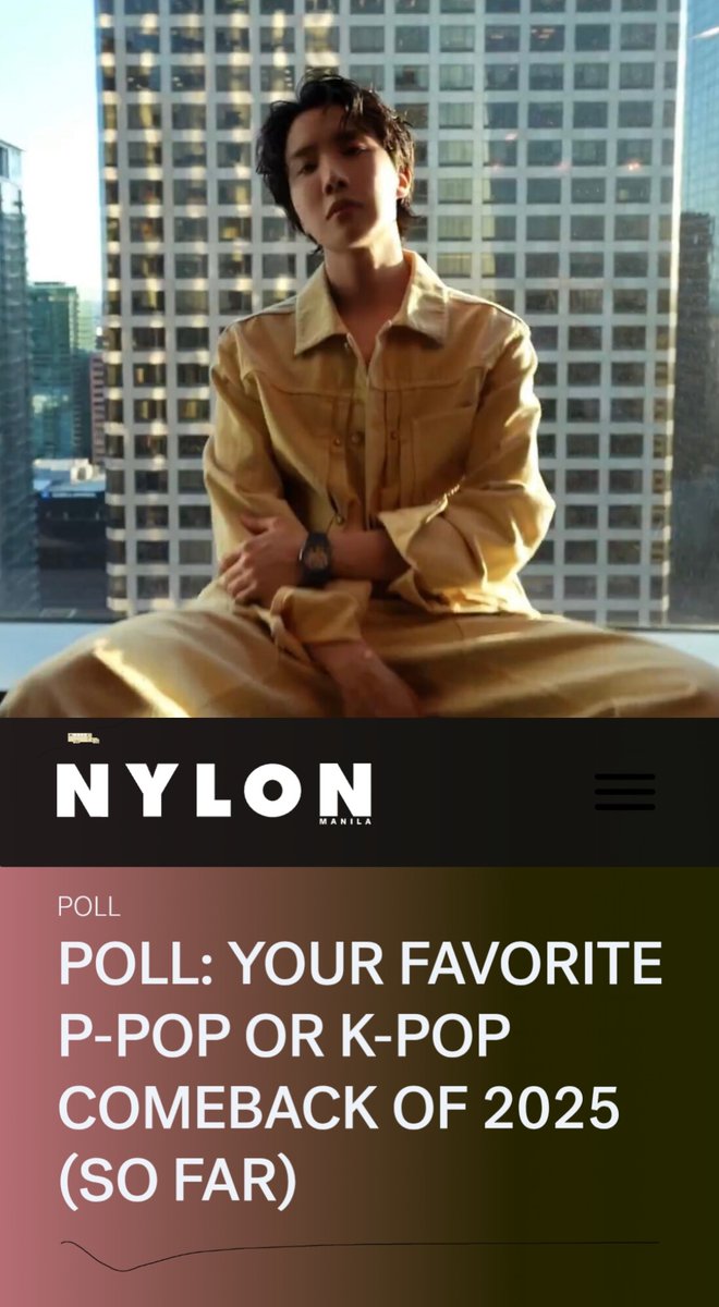 Did you know this poll for NYLON PH resets with a refresh. So you can vote as many times as you like.

VOTE FOR HOBI!!! 💜🥰🔥

nylonmanila.com/poll/favorite-…