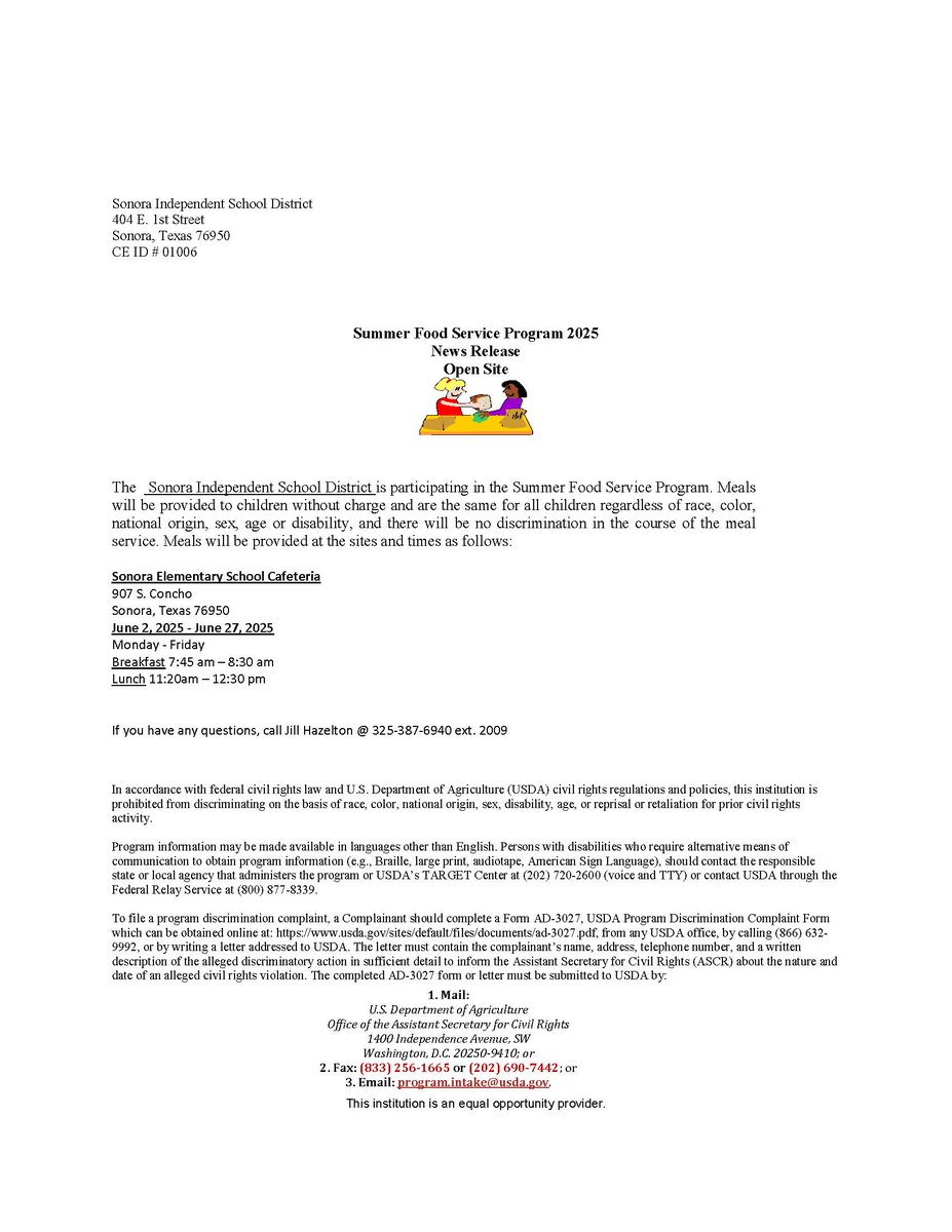 Summer Food Service Program Information