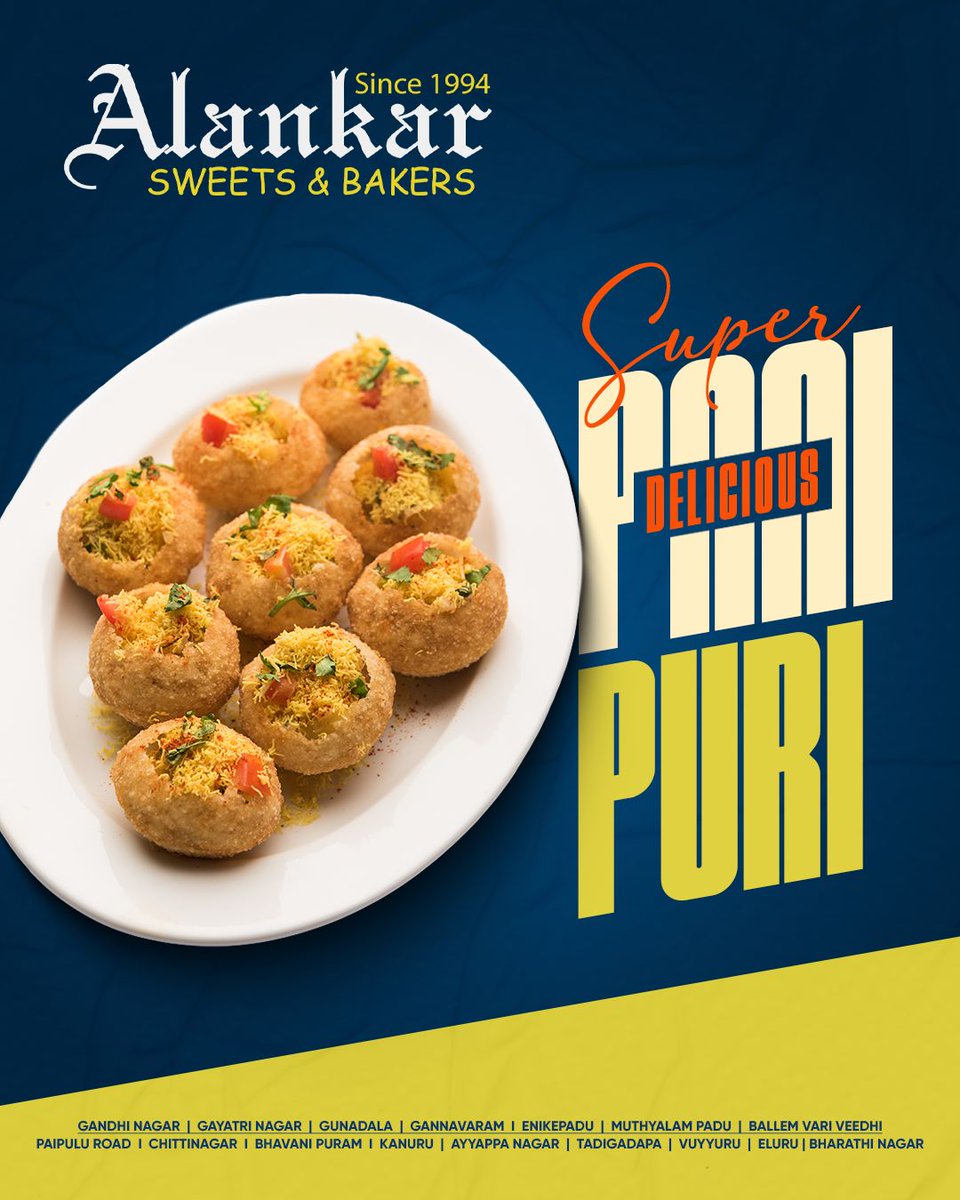 AlankarBakery's tweet image. Craving that perfect crunch, spice, and tang? 🤤

Our Super Delicious Pani Puri is here to hit all the right spots! 🌶️💦

Find it at your nearest Alankar Sweets &amp;amp; Bakers outlet.
#PaniPuri #VijayawadaEats #AlankarSweets #StreetFood