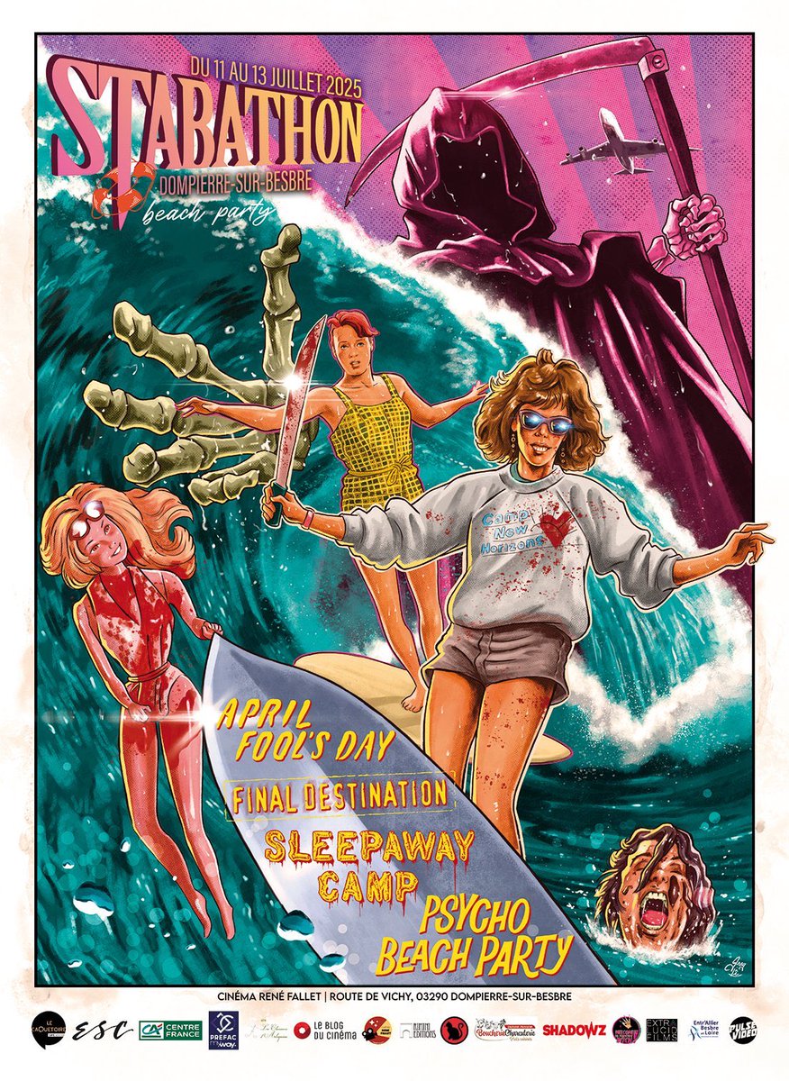 🍿La youtubeuse <a href="/Luladasy/">🧟📼🍿Welcome.To.Primetime.BITCH🍿📼🧟</a> propose, à nouveau, son Stabathon annuel.

Au menu ?
• Massacre au Camp d’Été (1-2-3)
• Destination Finale (1-2-3-5-Bloodlines)
• Scream Girl
• Week-end de Terreur
• Psycho Beach Party

Du 11 au 13 juillet, cinéma René Fallet à Dompierre-sur-Besbre.